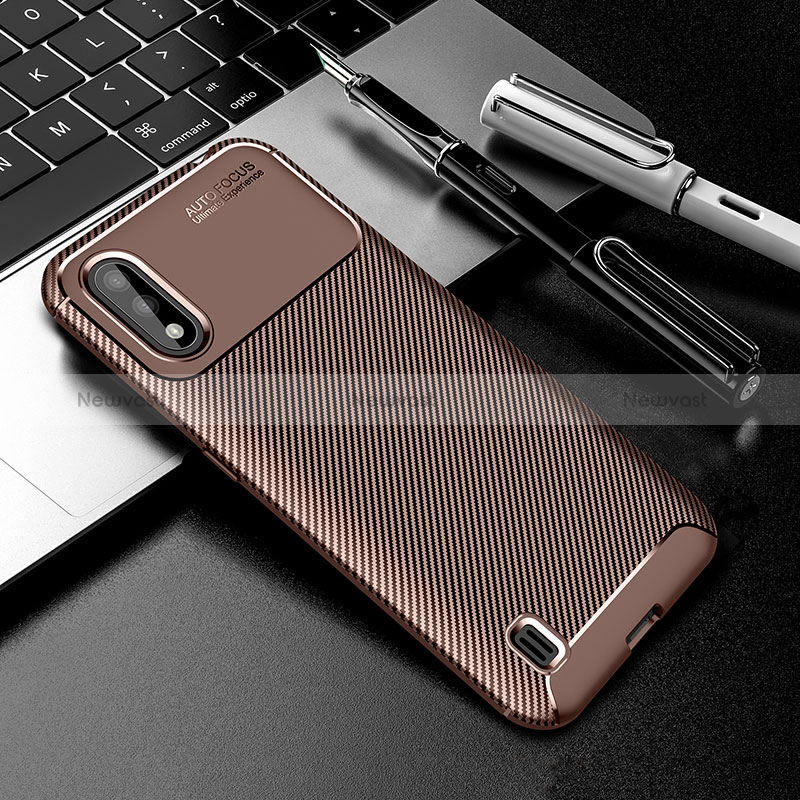 Silicone Candy Rubber TPU Twill Soft Case Cover S01 for Samsung Galaxy M01 Brown