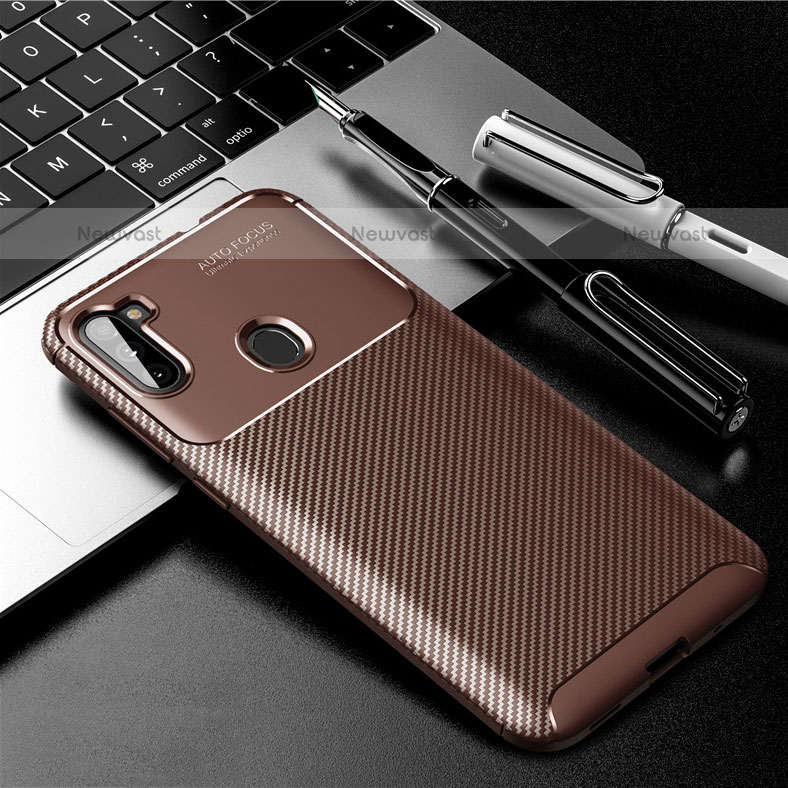 Silicone Candy Rubber TPU Twill Soft Case Cover S01 for Samsung Galaxy M11 Brown