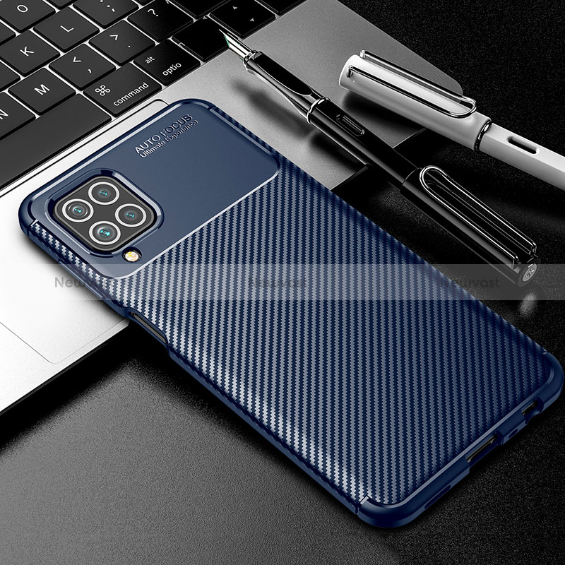 Silicone Candy Rubber TPU Twill Soft Case Cover S01 for Samsung Galaxy M32 4G Blue