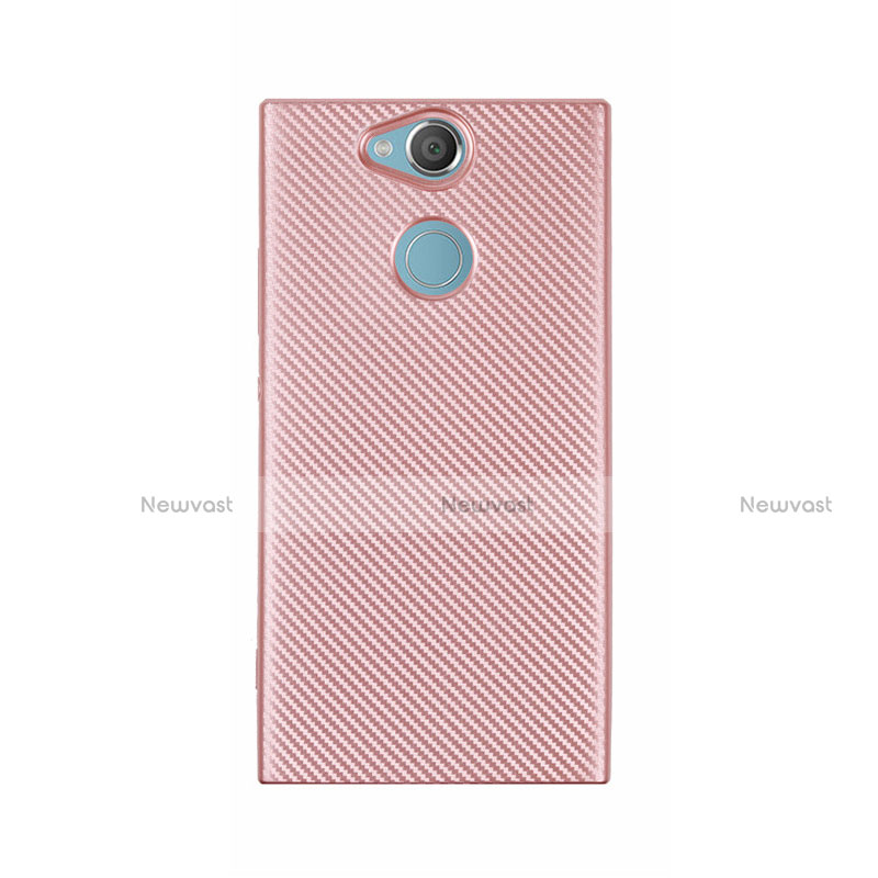 Silicone Candy Rubber TPU Twill Soft Case Cover S01 for Sony Xperia XA2 Ultra Rose Gold