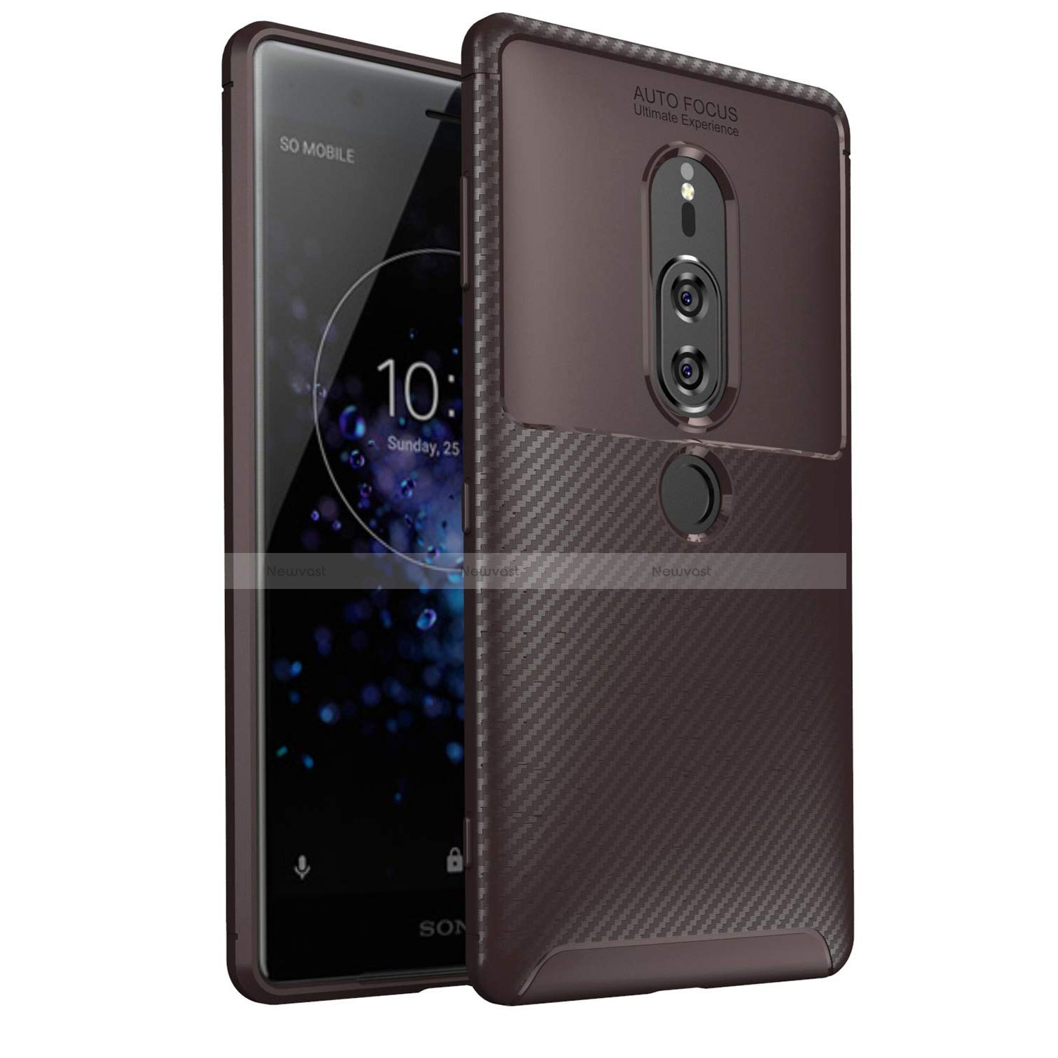 Silicone Candy Rubber TPU Twill Soft Case Cover S01 for Sony Xperia XZ2 Premium Brown