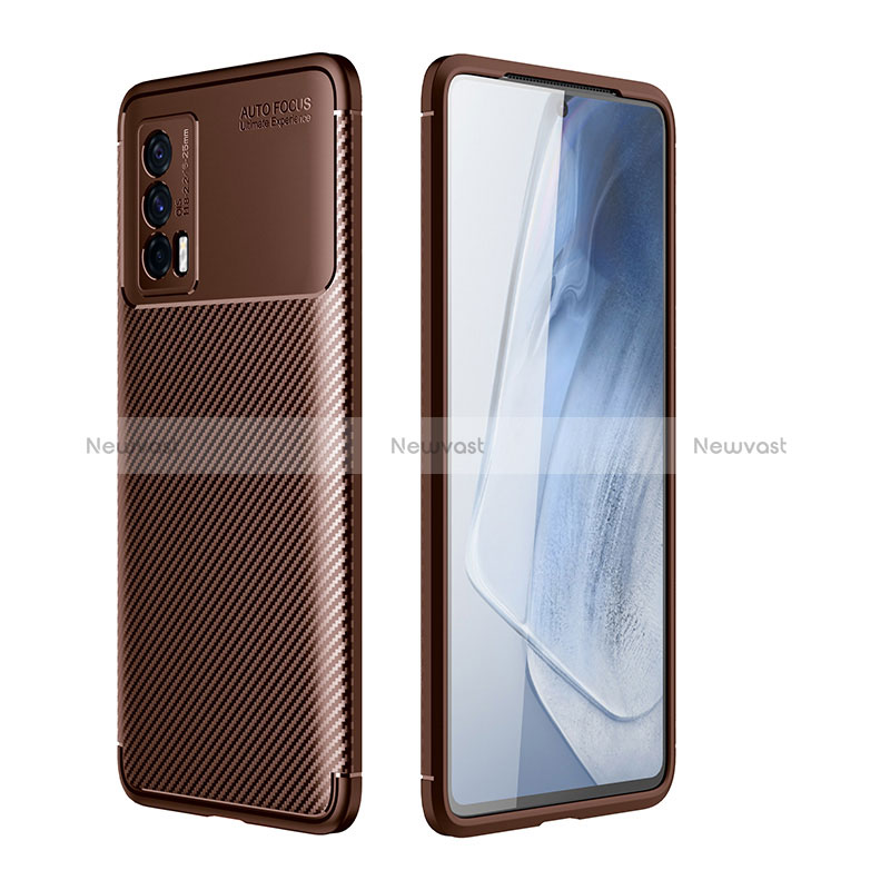 Silicone Candy Rubber TPU Twill Soft Case Cover S01 for Vivo iQOO 7 India 5G Brown