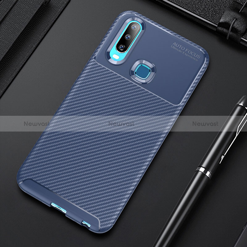 Silicone Candy Rubber TPU Twill Soft Case Cover S01 for Vivo Y11 Blue