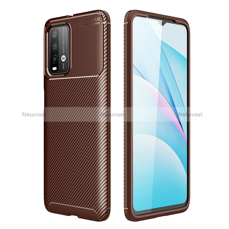 Silicone Candy Rubber TPU Twill Soft Case Cover S01 for Xiaomi Redmi 9T 4G Brown