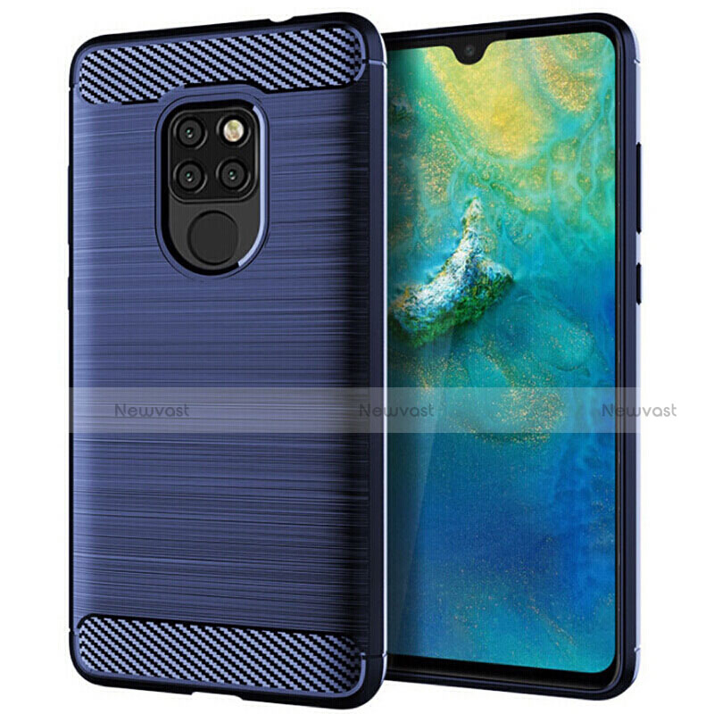 Silicone Candy Rubber TPU Twill Soft Case Cover S02 for Huawei Mate 20 Blue