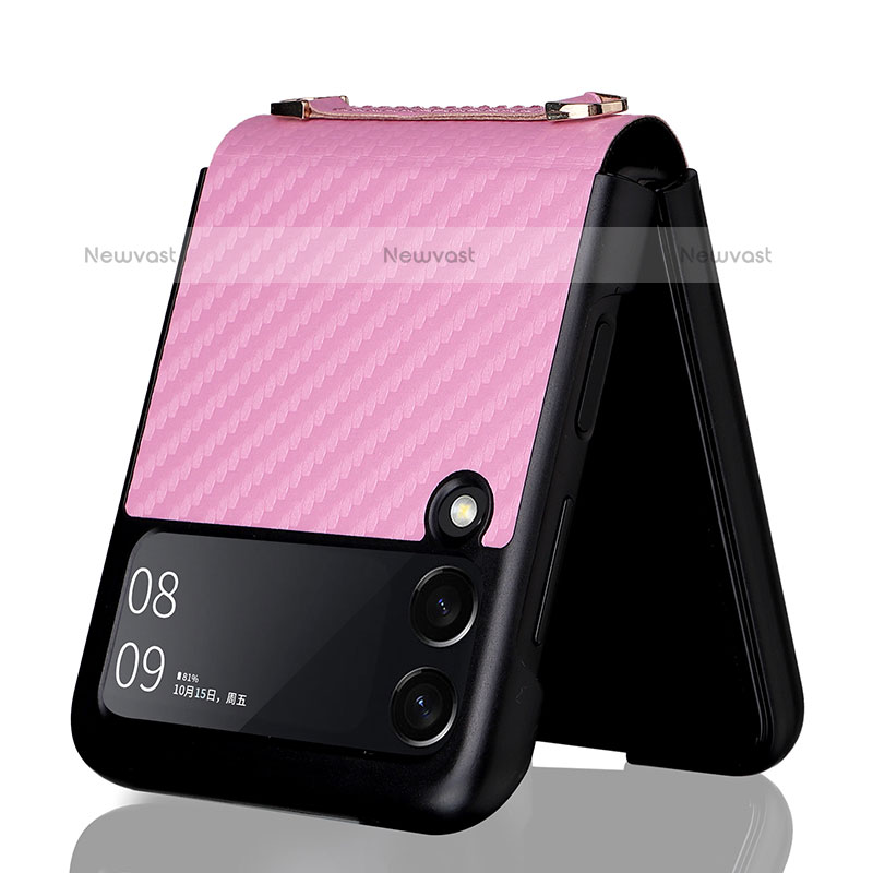 Silicone Candy Rubber TPU Twill Soft Case Cover S02 for Samsung Galaxy Z Flip3 5G Rose Gold