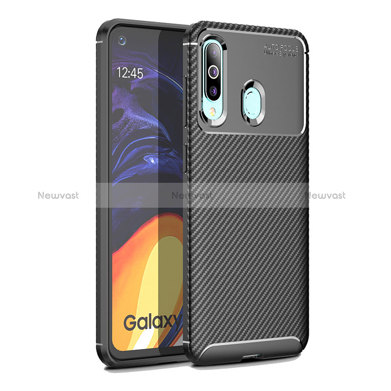 Silicone Candy Rubber TPU Twill Soft Case Cover WL1 for Samsung Galaxy A60 Black