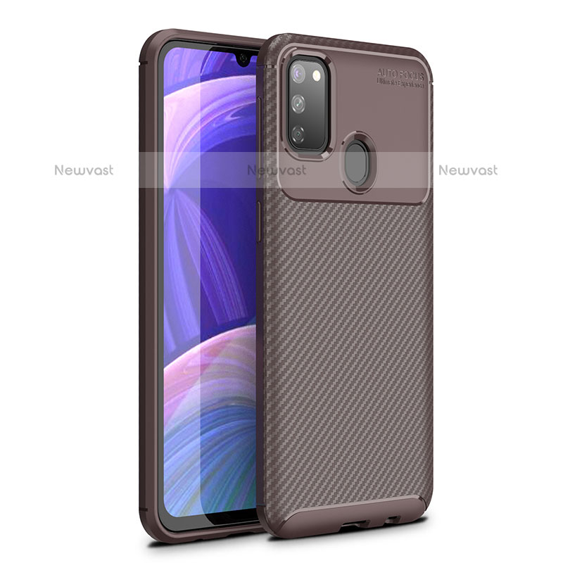 Silicone Candy Rubber TPU Twill Soft Case Cover WL1 for Samsung Galaxy M21 Brown