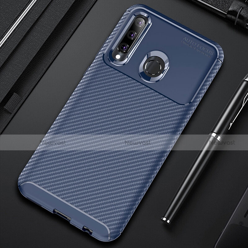 Silicone Candy Rubber TPU Twill Soft Case Cover Y01 for Huawei Honor 20E Blue