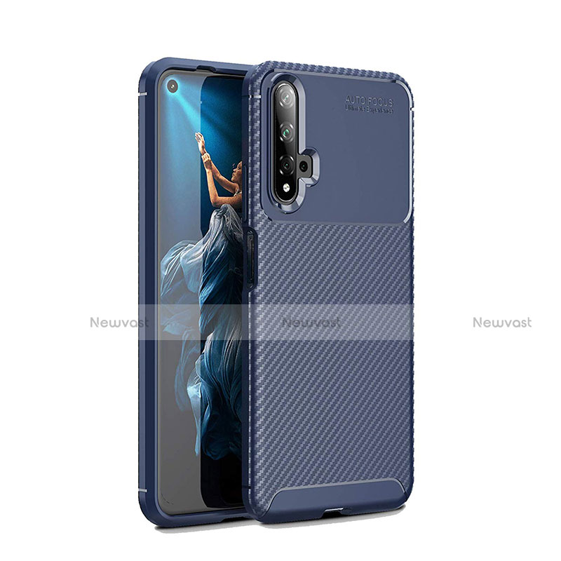 Silicone Candy Rubber TPU Twill Soft Case Cover Y01 for Huawei Honor 20S Blue