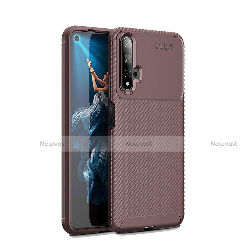 Silicone Candy Rubber TPU Twill Soft Case Cover Y01 for Huawei Honor 20S Brown