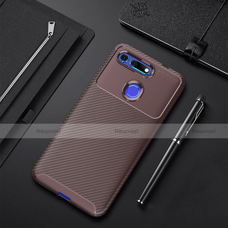 Silicone Candy Rubber TPU Twill Soft Case Cover Y01 for Huawei Honor V20 Brown