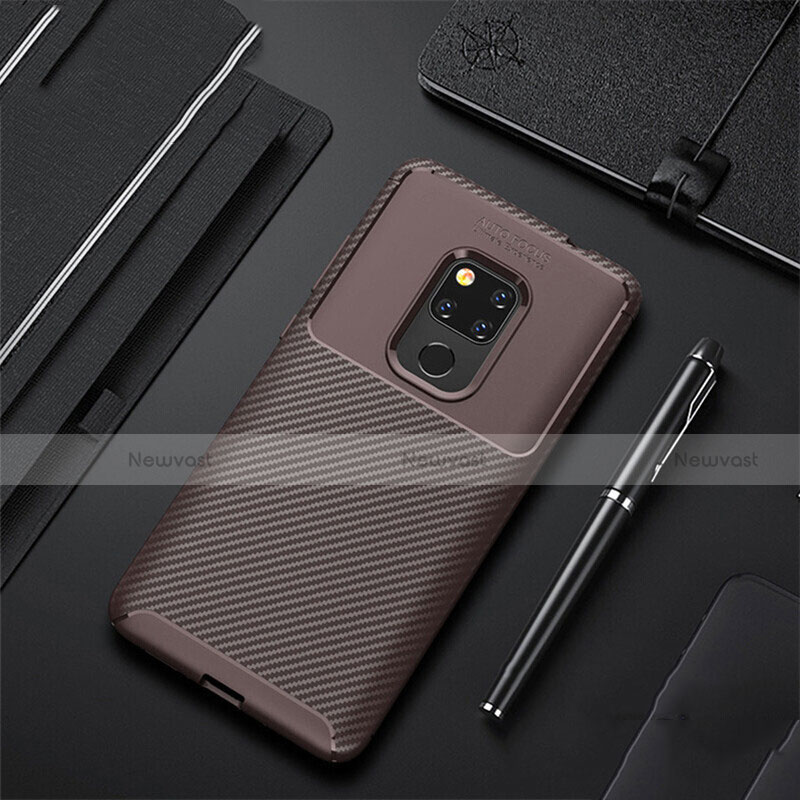 Silicone Candy Rubber TPU Twill Soft Case Cover Y01 for Huawei Mate 20 Brown