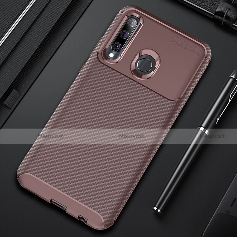 Silicone Candy Rubber TPU Twill Soft Case Cover Y01 for Huawei P Smart+ Plus (2019) Brown