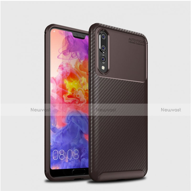 Silicone Candy Rubber TPU Twill Soft Case Cover Y01 for Huawei P20 Pro Brown