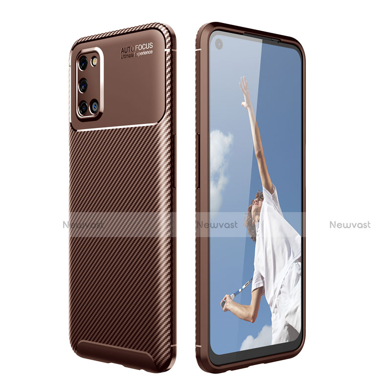 Silicone Candy Rubber TPU Twill Soft Case Cover Y01 for Oppo A92 Brown