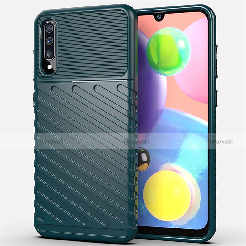 Silicone Candy Rubber TPU Twill Soft Case Cover Y01 for Samsung Galaxy A70 Green