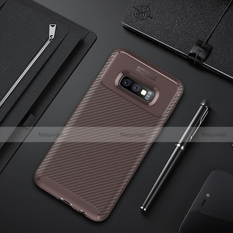 Silicone Candy Rubber TPU Twill Soft Case Cover Y01 for Samsung Galaxy S10e Brown