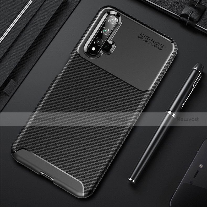 Silicone Candy Rubber TPU Twill Soft Case Cover Y02 for Huawei Honor 20S Black