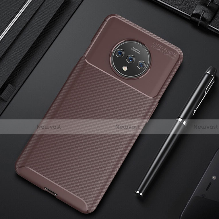 Silicone Candy Rubber TPU Twill Soft Case Cover Y02 for OnePlus 7T Brown