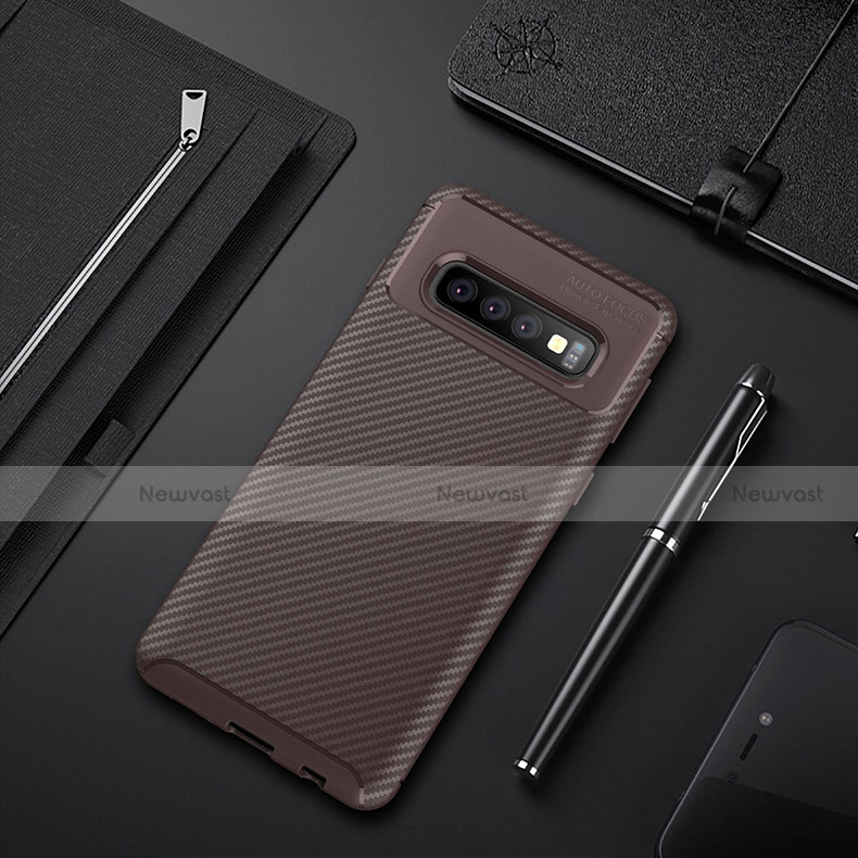 Silicone Candy Rubber TPU Twill Soft Case Cover Y02 for Samsung Galaxy S10 5G Brown