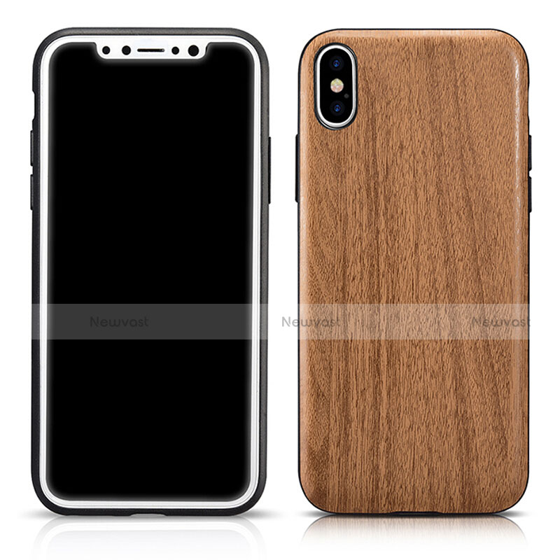 Silicone Candy Rubber Wood-Grain Pattern Soft Case for Apple iPhone Xs Max Brown