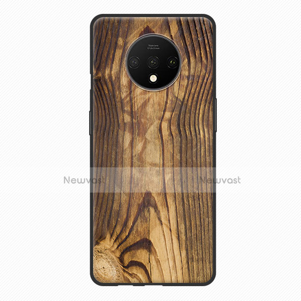 Silicone Candy Rubber Wood-Grain Pattern Soft Case for OnePlus 7T Brown