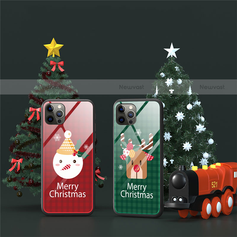 Silicone Frame Christmas Pattern Mirror Case Cover for Apple iPhone 12 Pro