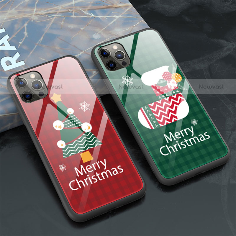 Silicone Frame Christmas Pattern Mirror Case Cover for Apple iPhone 12 Pro