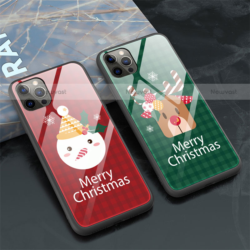 Silicone Frame Christmas Pattern Mirror Case Cover for Apple iPhone 12 Pro