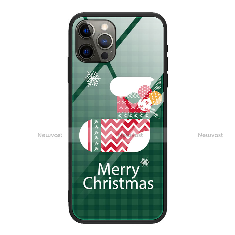 Silicone Frame Christmas Pattern Mirror Case Cover for Apple iPhone 12 Pro Max Green