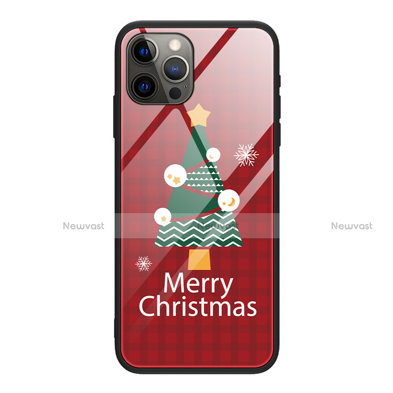 Silicone Frame Christmas Pattern Mirror Case Cover for Apple iPhone 12 Pro Max Red