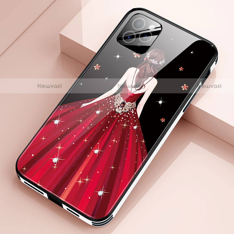 Silicone Frame Dress Party Girl Mirror Case Cover for Apple iPhone 12 Pro Red