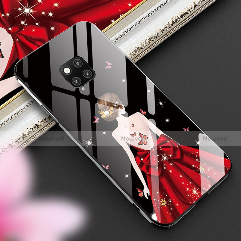 Silicone Frame Dress Party Girl Mirror Case Cover for Huawei Mate 20 Pro Red Wine