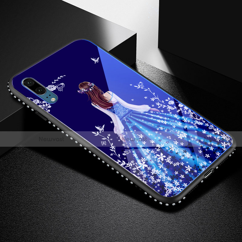 Silicone Frame Dress Party Girl Mirror Case Cover for Huawei P20 Blue