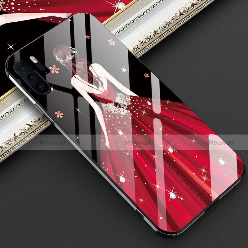 Silicone Frame Dress Party Girl Mirror Case Cover for Huawei P30 Pro New Edition Red Wine