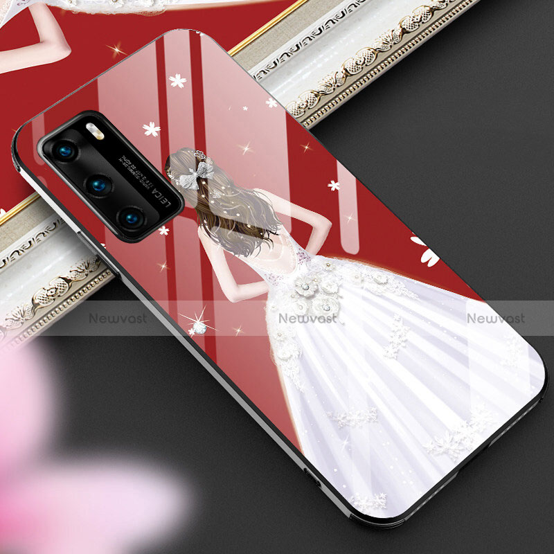 Silicone Frame Dress Party Girl Mirror Case Cover for Huawei P40 White