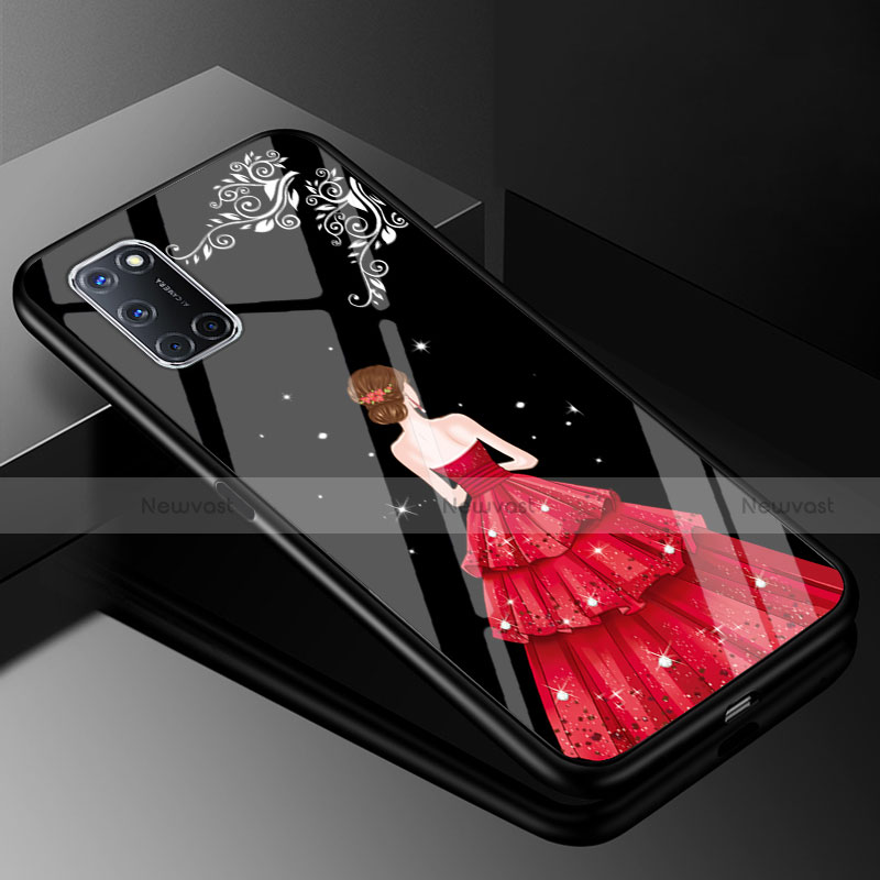 Silicone Frame Dress Party Girl Mirror Case Cover for Oppo A52 Red and Black