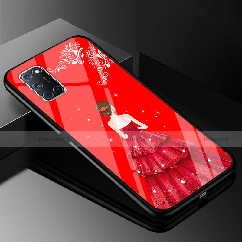 Silicone Frame Dress Party Girl Mirror Case Cover for Oppo A72 Red