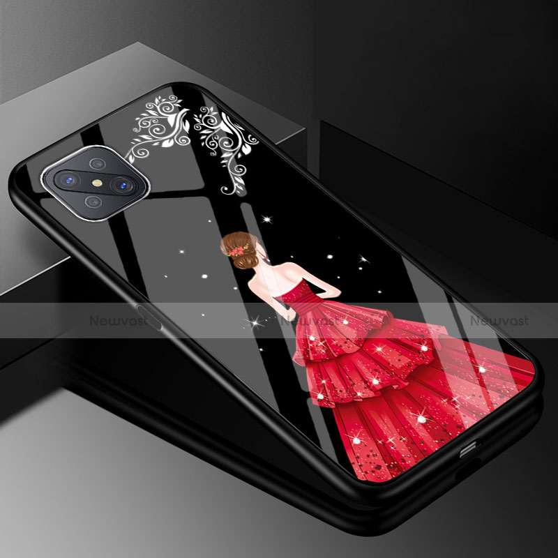 Silicone Frame Dress Party Girl Mirror Case Cover for Oppo A92s 5G Red and Black