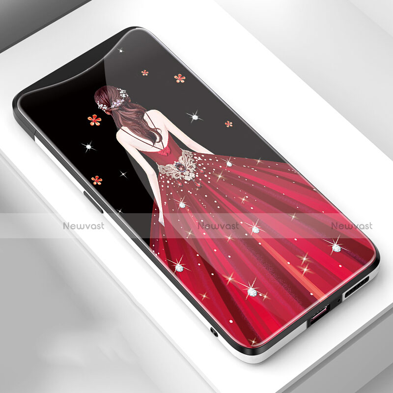 Silicone Frame Dress Party Girl Mirror Case Cover for Oppo Find X Super Flash Edition Red