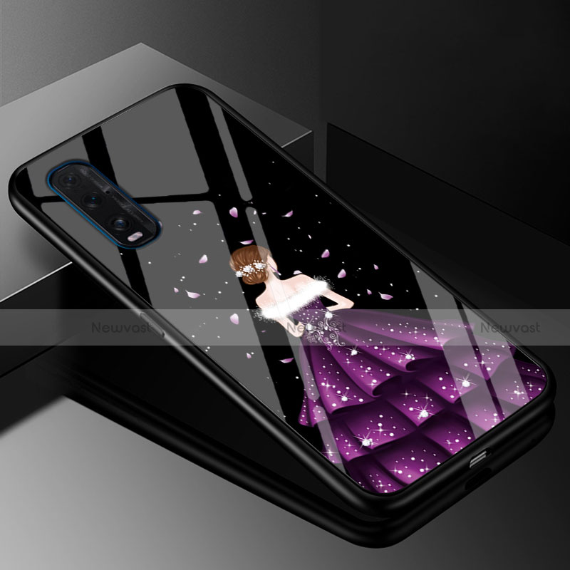 Silicone Frame Dress Party Girl Mirror Case Cover for Oppo Find X2 Purple and Blue