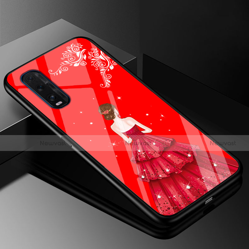 Silicone Frame Dress Party Girl Mirror Case Cover for Oppo Find X2 Red