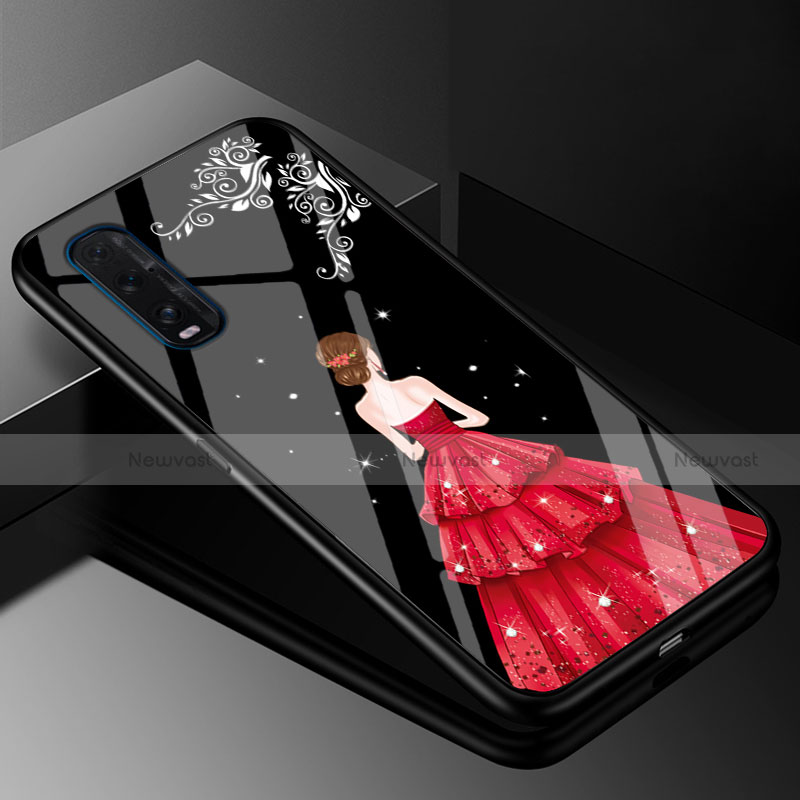 Silicone Frame Dress Party Girl Mirror Case Cover for Oppo Find X2 Red and Black