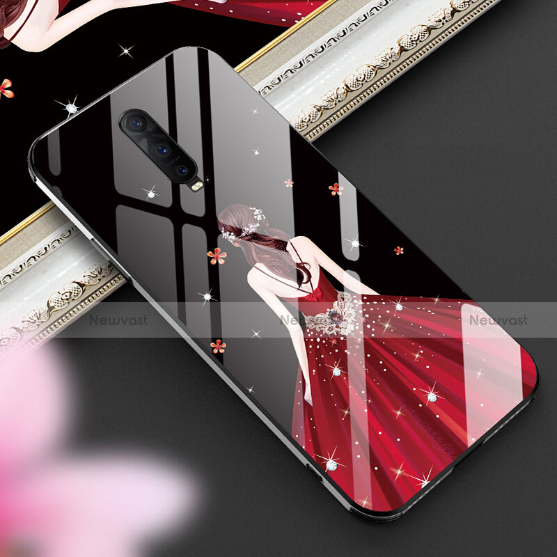 Silicone Frame Dress Party Girl Mirror Case Cover for Oppo R17 Pro Red Wine