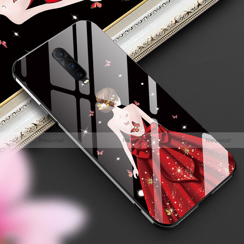 Silicone Frame Dress Party Girl Mirror Case Cover for Oppo RX17 Pro Red