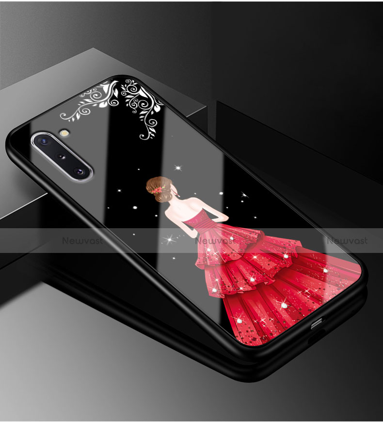 Silicone Frame Dress Party Girl Mirror Case Cover for Samsung Galaxy Note 10 Plus Red and Black