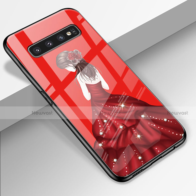 Silicone Frame Dress Party Girl Mirror Case Cover K01 for Samsung Galaxy S10 5G Red Wine