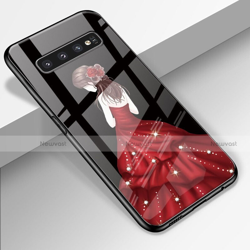 Silicone Frame Dress Party Girl Mirror Case Cover K01 for Samsung Galaxy S10 Plus Black