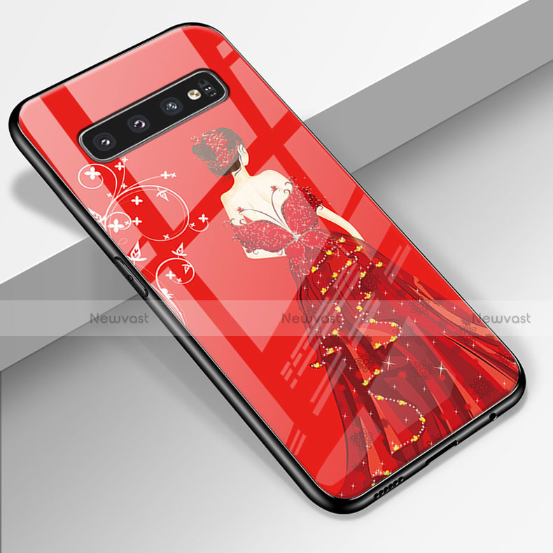 Silicone Frame Dress Party Girl Mirror Case Cover K01 for Samsung Galaxy S10 Red